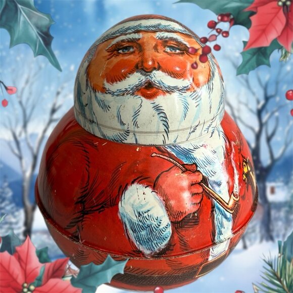 Cheinco Santa Claus Roly-Poly Tobacco/Candy Christmas Tin Container 1980 7.5x6" - Picture 2 of 10